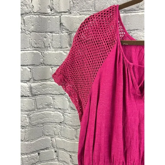 Old Navy Women's Berry Pink Crochet Lace Sleeve Tiered  Midi Dress Size XXL - Picture 7 of 11